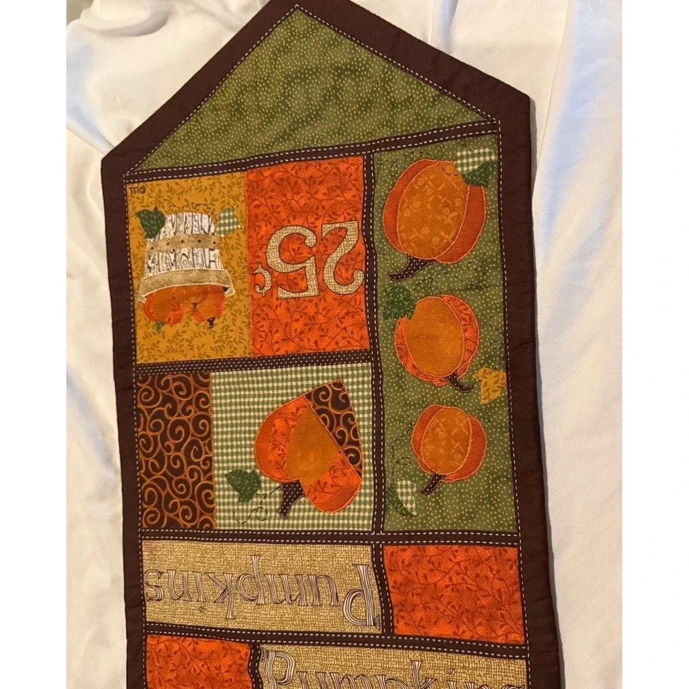 Big Lots Fall Pumpkin Patchwork Table Runner Quilted Harvest Decor 34x12 Orange